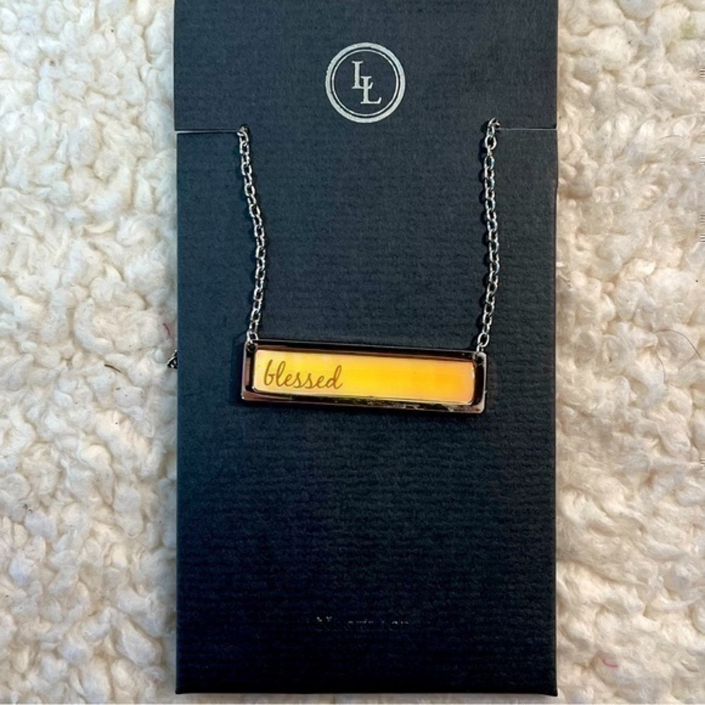 Lucy Lu "BLESSED" Stainless/Enamel Bar Necklace